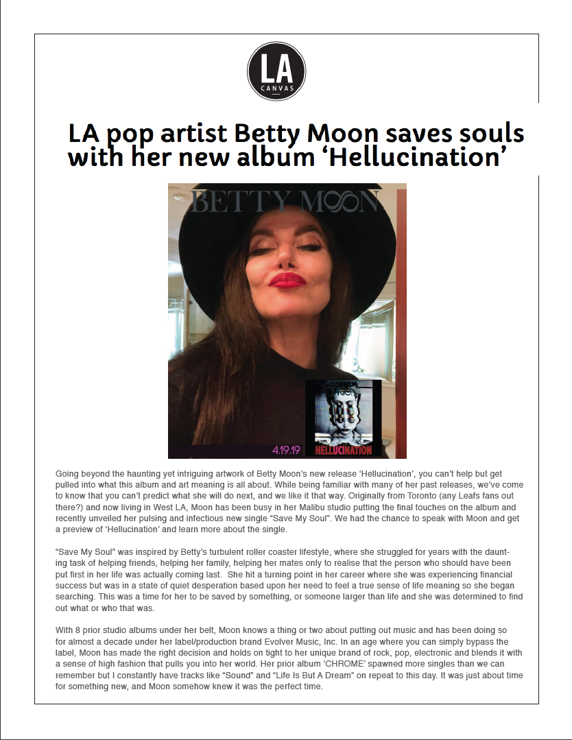 LA pop artist Betty Moon promotes her new album 'Hellucination' with a charismatic photo.