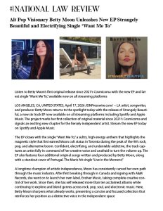 Magazine page featuring Betty Moon's new EP.